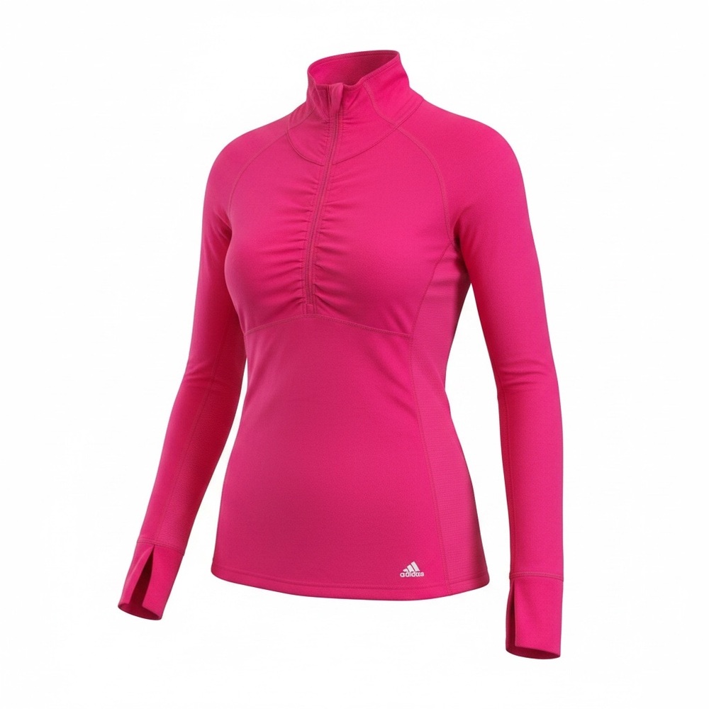 adidas Women's Bright Pink Long-Sleeve Zip-Front Athletic Top